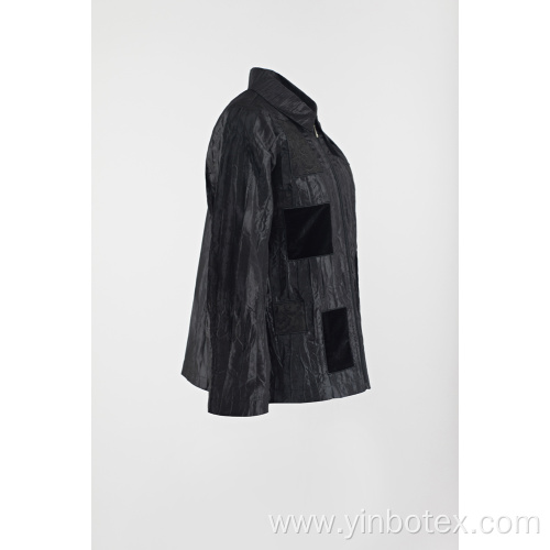 Light Black casual patched coat in wrinkle jacket